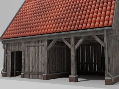 Wooden Barn  Game-Ready 3D Model with PBR Textures Low-poly 3D model