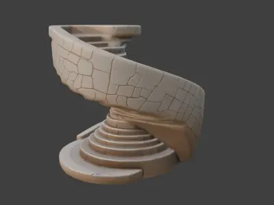 Spiral Stone Staircase Game-Ready 3D Model with PBR Textures Low-poly 3D model