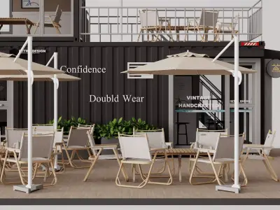 Modern container cafes and restaurants Low-poly 3D model