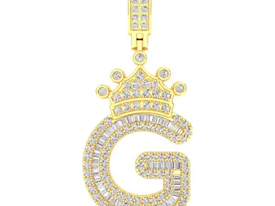 Crown Initial  G  Letter Pendant 3D print model