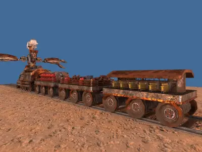 Steampunk Battle Robot Train Low-poly 3D model