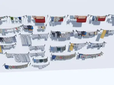 Clothes hanging on a clothesline Low-poly 3D model