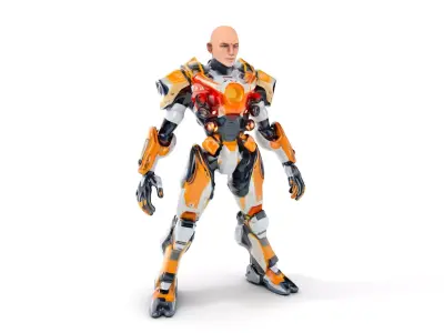 Futuristic Cyber Warrior Rigged and Animated Low-poly 3D model