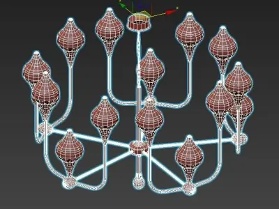 FLAME gold chandelier with glass shades 3D model