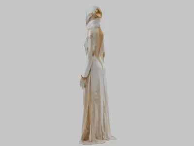 Priestess 3D Model Woman Statue White Gold Dress Low-poly 3D model