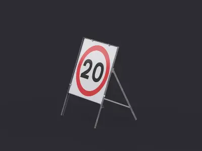 Speed Limit 20 Miles Square Road Sign Low-poly 3D model