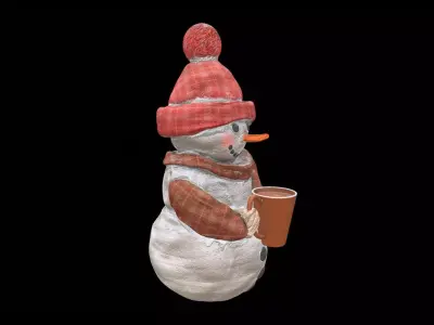 Snowman with mug Low-poly 3D model