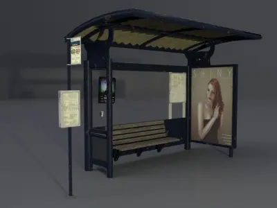 Bus station with timetable pole PBR  3D model