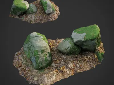 Mossy stones bundle B Low-poly 3D model
