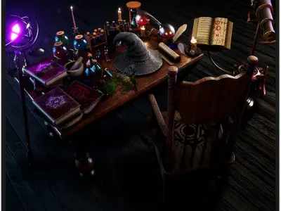 Wizard Table Props  30 Assets Low-poly 3D model