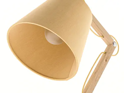 Desk Table Wooden Lamp with Cone Shade 3D model