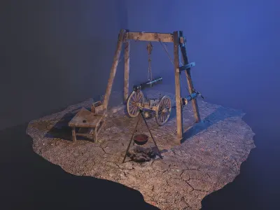 Repair of cannon on wheels Low-poly 3D model Low-poly 3D model