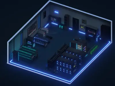 Mining Crypto Farm Pack Low-poly 3D model