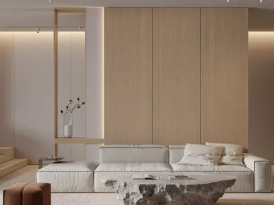 Living Room with Workspace Scene in Native Blend File 3D model