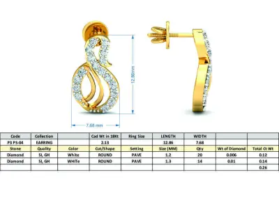 Yellow gold diamond earring-P3 PSER-04 3D print model