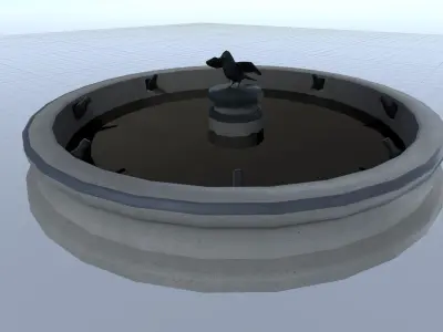 Fountains set fountain in middle of square Low-poly 3D model