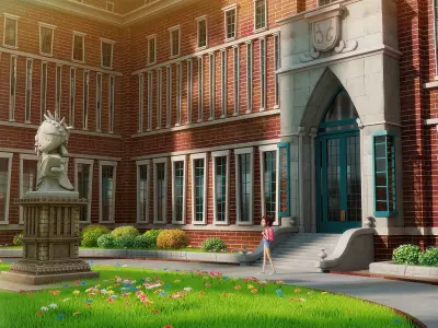 Cartoon School Exterior Scene 3D model