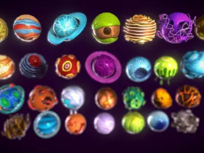 Cartoon Solar System2 Low-poly 3D model