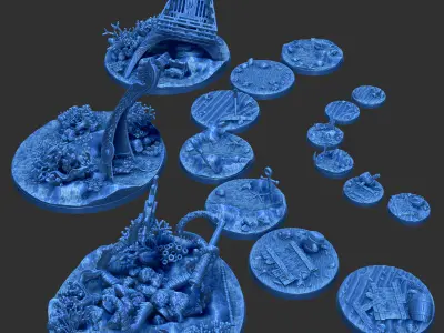 PACK 1 - 16 MINIATURE BASES  25mm 50mm and 100mm 3D Print Ready 3D print model
