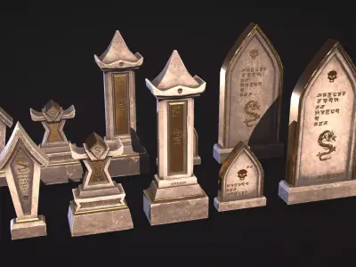 Fantasy Gravestones Low-poly Game-ready Low-poly 3D model