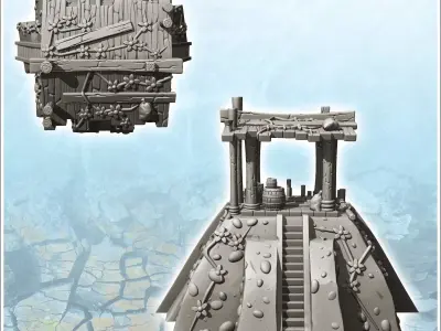 Fantastic raised altar with access stairs and wooden roof 1 - Me 3D print model