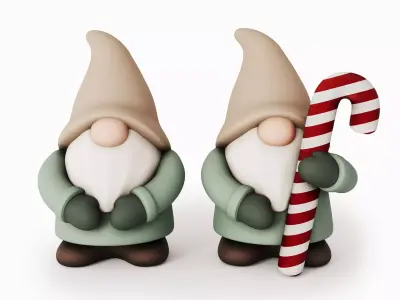 Christmas Ceramic Gnomes Set - Matte Porcelain Holiday Decor 3D model