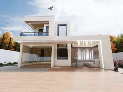 Two Modern Houses cottage and garden 3D model