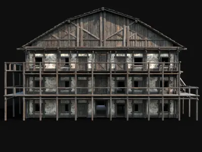 TAVERN INN ENTERABLE MEDIEVAL HOUSE HUT FARM COTTAGE WOODEN AAA Low-poly 3D model