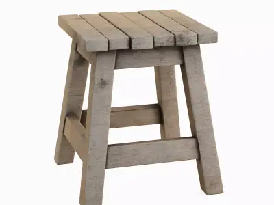 Medieval Wooden Stool 02 Low-poly 3D model