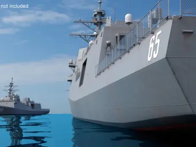Modern Destroyer In Water Cross Section 3D model