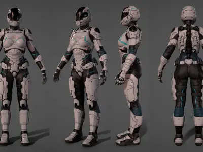 Futuristic Soldier and Soldier Female  Low-poly 3D model