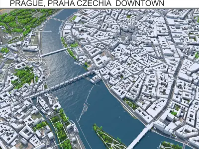 Prague Downtown Praha Czechia Low-poly 3D model