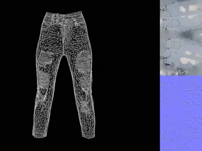 Ripped Jeans and Snake Print Boots Outfit with Black Top Low-poly 3D model