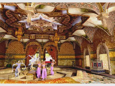 Harem ornate room with dancers in it 3D model