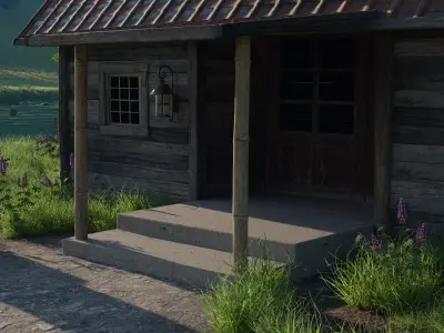 Realistic Wood House Nature Environment Mountain Scene  3D model