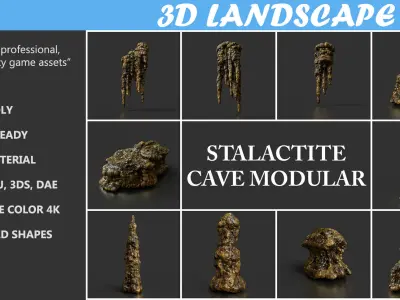 Low poly Stalactite Cave Modular Pack B 2020 Low-poly 3D model