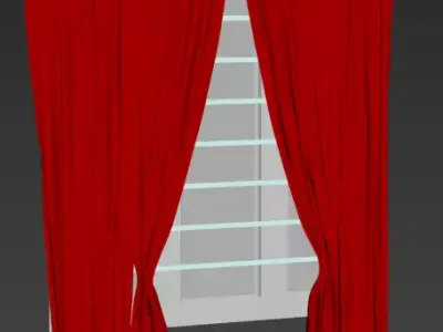 3 panel window with curtain Free 3D model