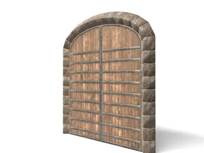 Medieval Wooden Double Door with Metal Straps 3D model