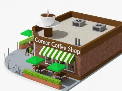 Corner Coffee Shop Low-poly 3D model