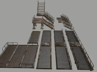 Stairs set rusty Low-poly 3D model
