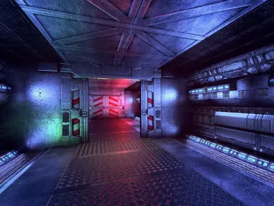 Scifi Corridor 3d Modules with doors Low-poly 3D model