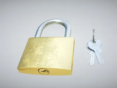 Padlock golden and key Low-poly 3D model