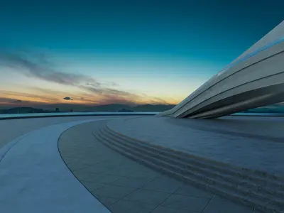 3D model Architecture with futuristic streamlined 3D model