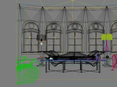 Sofa living room with windows 3D model