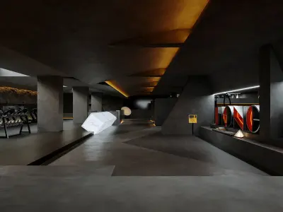 Modern dark gym interior 3D model