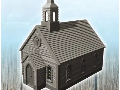 Western wooden church with bell tower 8 - Cowboy USA America ACW 3D print model