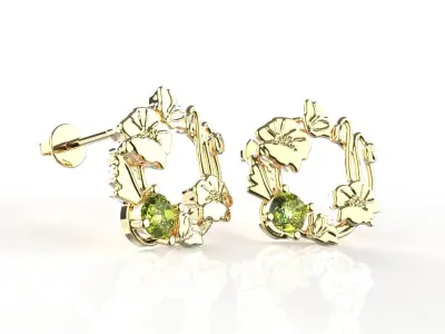 Birthflower Circle Stud Earring August 3D print model