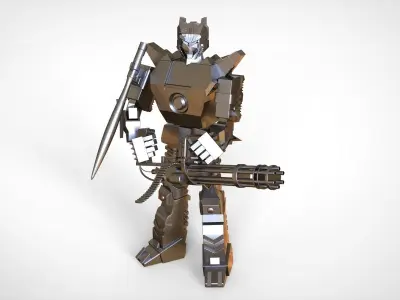 robot metal holding sword 3D model