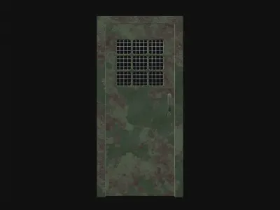 Green Rusty Prison Door with Grid Window 3D model