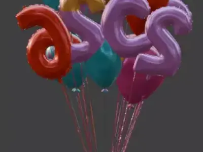 2026 New Year Foil Balloon Sculpture 3D Model Low-poly 3D model purchase